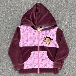 Dora The Explorer Vtg 2008 Nick Jr Hooded Full Zip Velour Sweatshirt Youth (6)